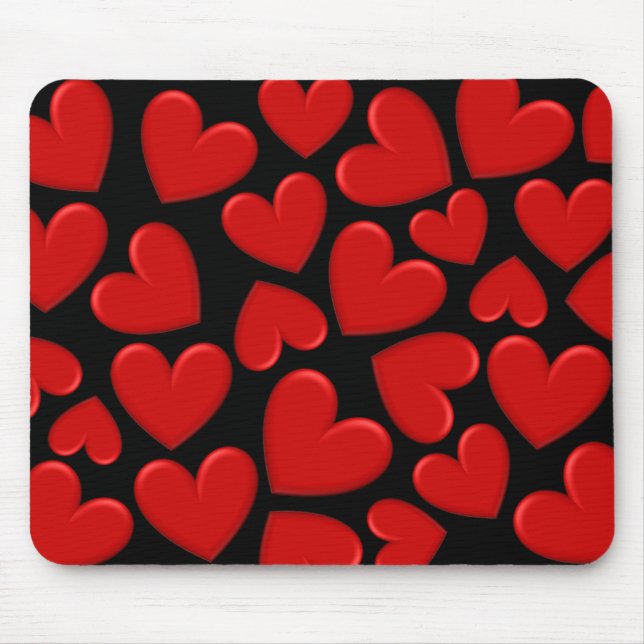 Red Puffy Hearts Mouse Pad (Front)