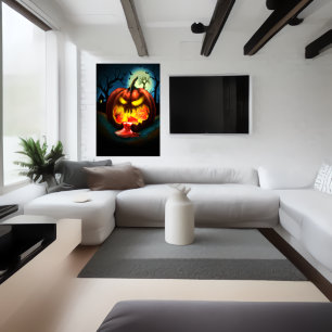 Red pumpkin puke blood AI Art Poster
