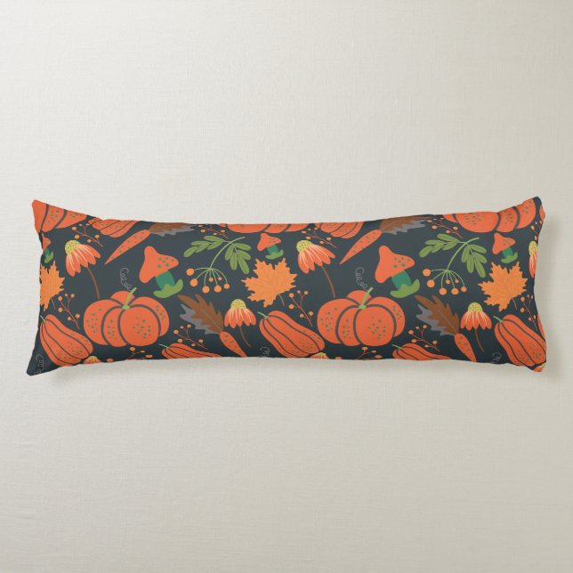 Red pumpkin seamless pattern and carrots body cushion (Front)