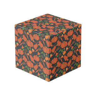 Red pumpkin seamless pattern and carrots cube