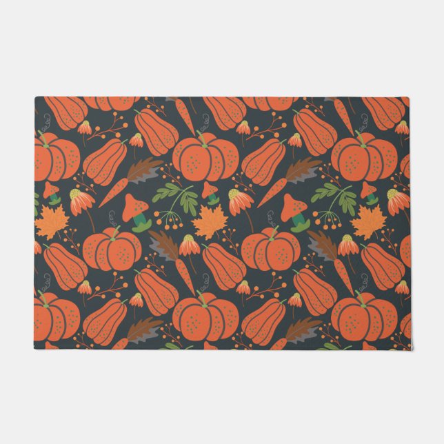 Red pumpkin seamless pattern and carrots doormat (Front)