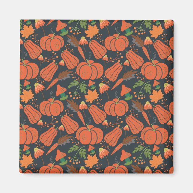 Red pumpkin seamless pattern and carrots magnet (Front)