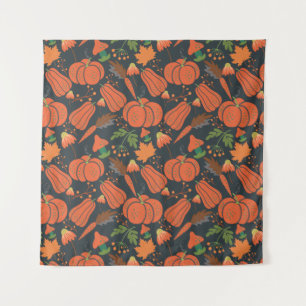 Red pumpkin seamless pattern and carrots tapestry