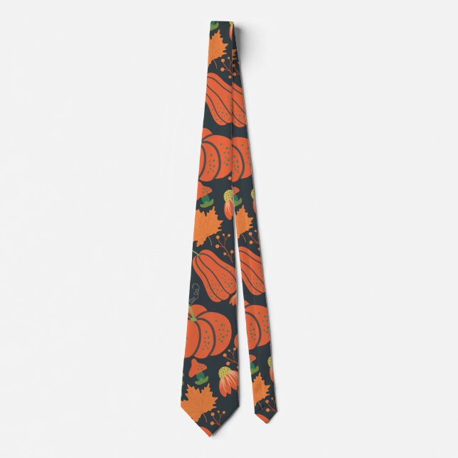 Red pumpkin seamless pattern and carrots tie (Front)
