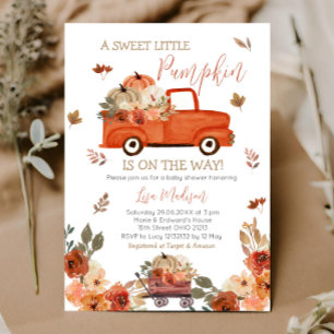 Red Pumpkin Truck Baby Shower Fall leaves Invitation