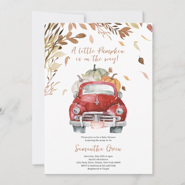 Red Pumpkin Truck Baby Shower Invitation (Front)