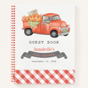 Red Pumpkin Truck Gingham Baby Shower Guest Book