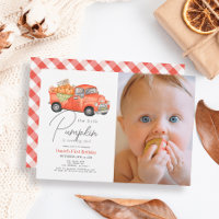 Red Pumpkin Truck Gingham Photo 1st Birthday