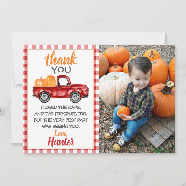 Red Pumpkin Truck Thank You Card (Front)