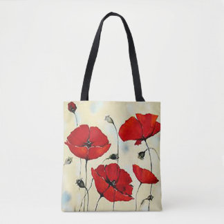 Red Puppy Flower Painting All-Over-Print Tote Bag