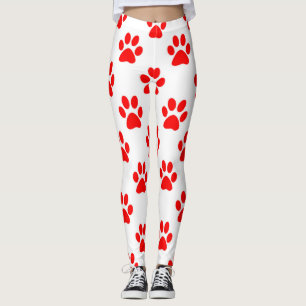 Red puppy paws pattern leggings