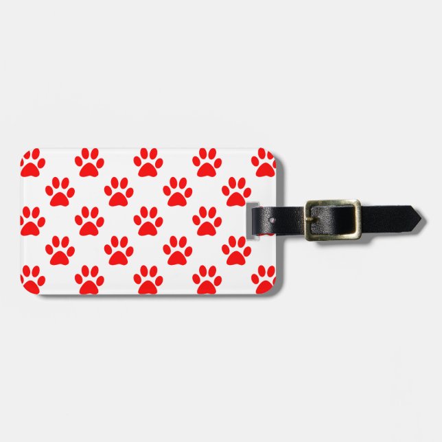 Red puppy paws pattern luggage tag (Front Horizontal)