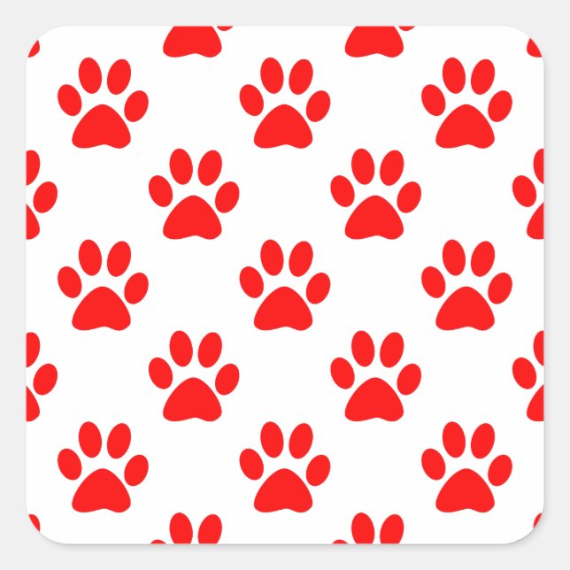Red puppy paws pattern square sticker (Front)