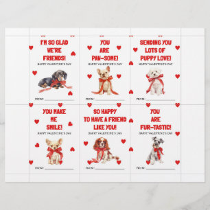 Red Puppy Valentine’s Day Cards for Kids Classroom Custom Letterhead
