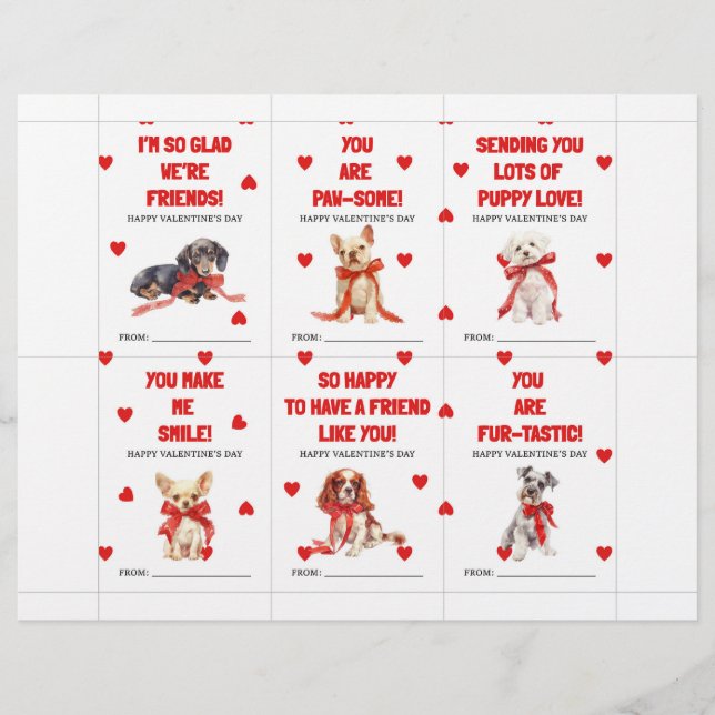 Red Puppy Valentine’s Day Cards for Kids Classroom Custom Letterhead (Front)