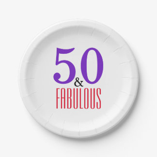 Red Purple 50th Party Paper Plate