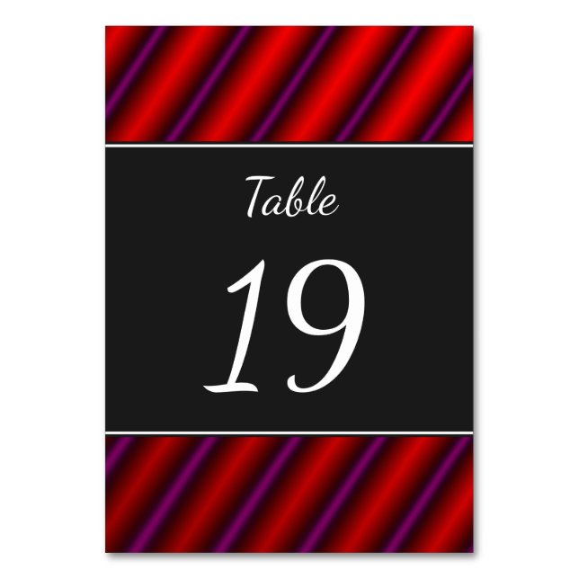 Red, Purple and Black Laser-Like Line Pattern Table Number (Front)