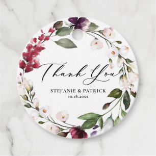 Red, Purple and Blush Floral Wreath Thank You Favour Tags