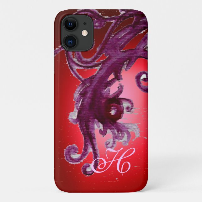 RED PURPLE BERRIES AND FLORAL SWIRLS MONOGRAM  Case-Mate iPhone CASE (Back)