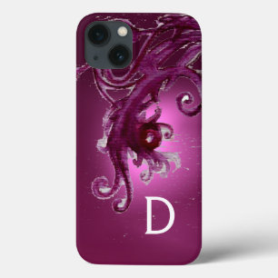 RED PURPLE BERRIES AND SWIRLS MONOGRAM  iPhone 13 CASE