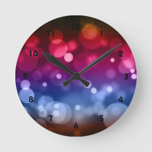 Red, Purple, Blue & Brown Abstract Bokeh Design Round Clock