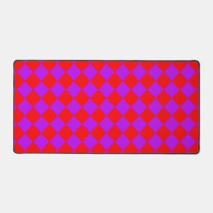 Red Purple Chequered Diamond Pattern Desk Mat