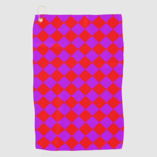 Red Purple Chequered Diamond Pattern Golf Towel