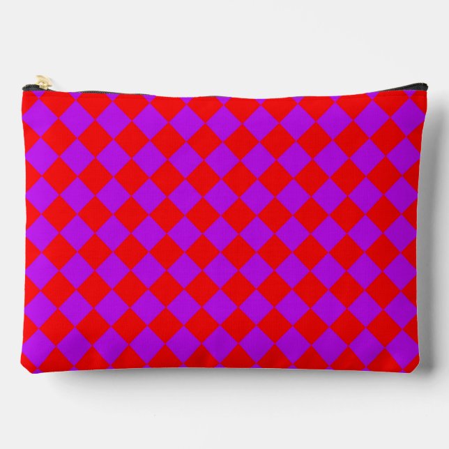 Red Purple Chequered Diamond Pattern Large Accessory Pouch (Front)