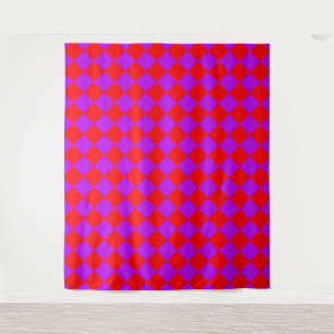 Red Purple Chequered Diamond Pattern Tapestry