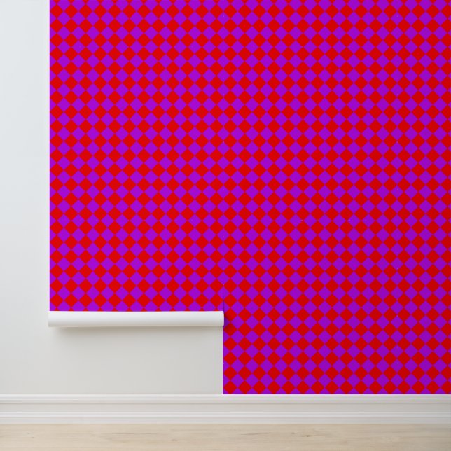 Red Purple Chequered Diamond Pattern Wallpaper (Application)