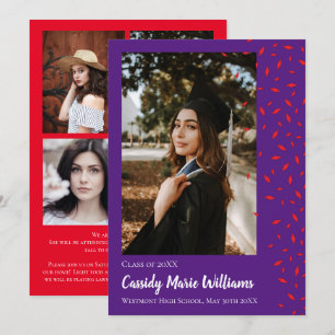Red Purple Confetti Graduation Announcement