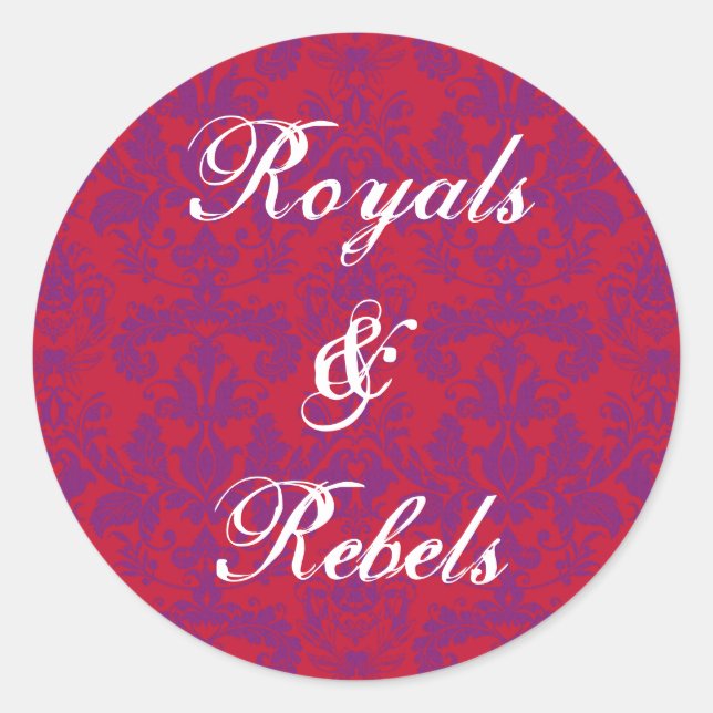Red & Purple Damask Round Sticker (Front)