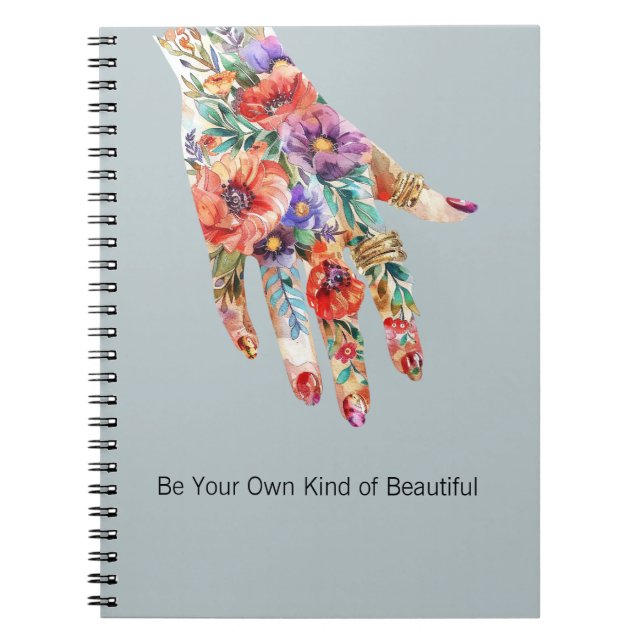 Red Purple Floral Garden Hand Notebook (Front)