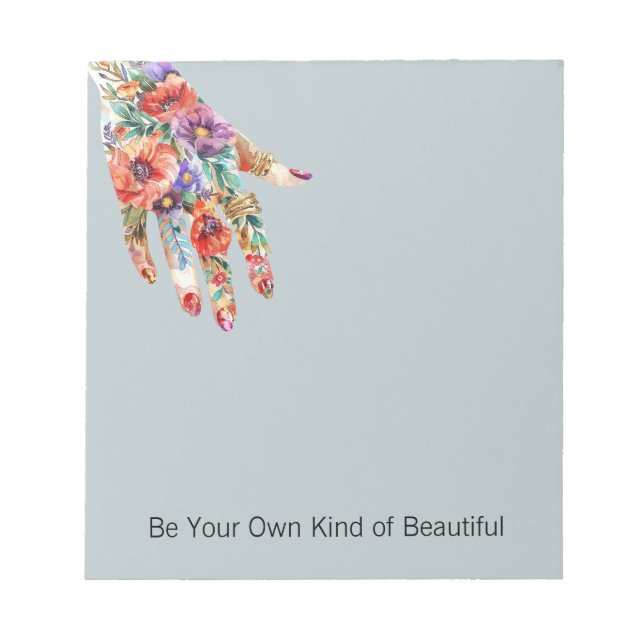 Red Purple Floral Garden Hand Notepad (Front)