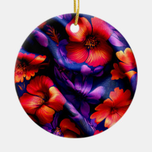 Red Purple Flower Design Ceramic Tree Decoration