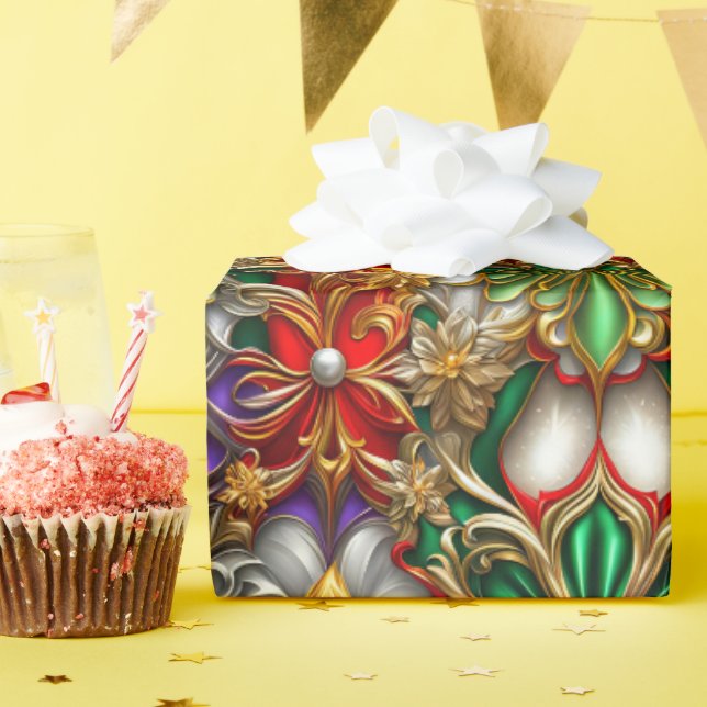 ~ Red, Purple, Green and Gold ~  Wrapping Paper (Birthday Party)