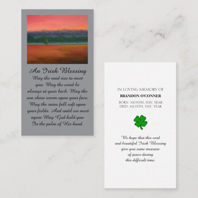 Red Purple Green Irish Blessing Memorial Prayer Business Card (Front/Back)