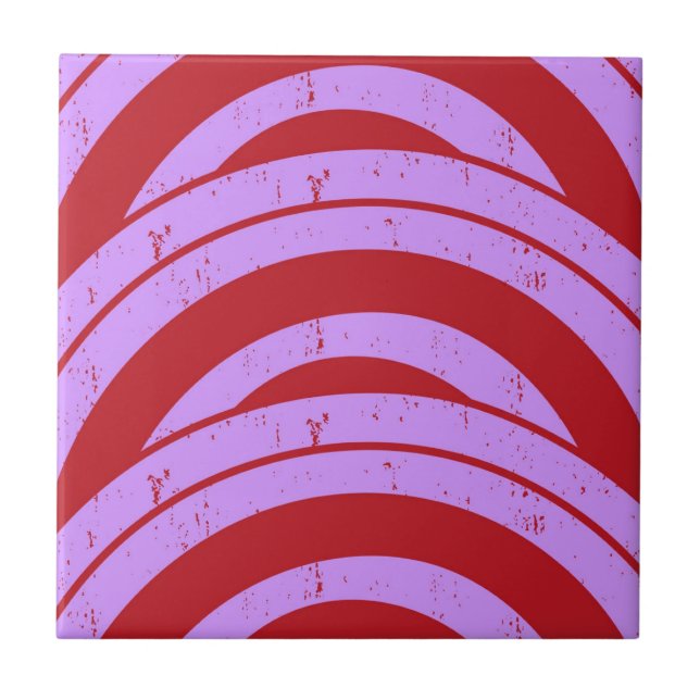 Red Purple Half Circle Japanese Wave Geometric Tile (Front)