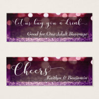 Red Purple Ombre Bokeh Script Mini Drink Ticket