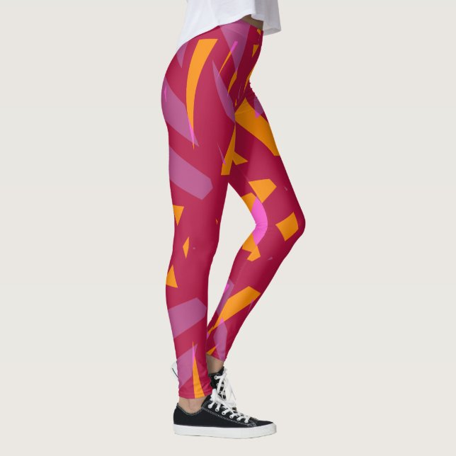 Red Purple Orange Pink Art Deco Warm Valentine Leggings (Right)