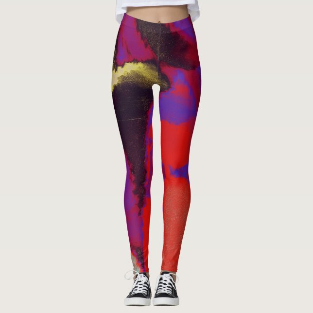 Red Purple Paint Splatter Leggings (Front)