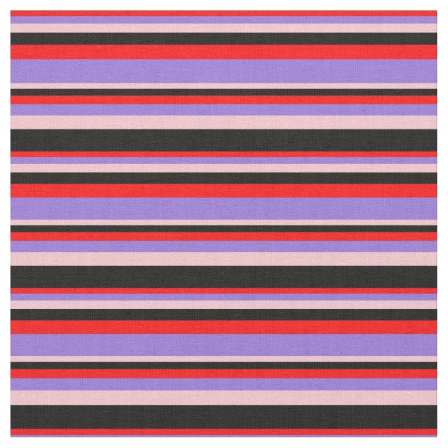 Red, Purple, Pink & Black Stripes Pattern Fabric (Close Up)