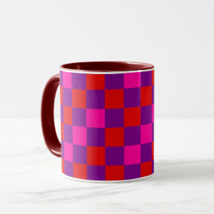 Red Purple Pink Chequered Pattern Design Mug