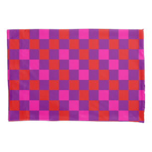 Red Purple Pink Chequered Pattern Design  Pillowcase
