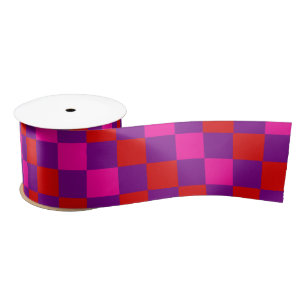 Red Purple Pink Chequered Pattern Design Satin Ribbon