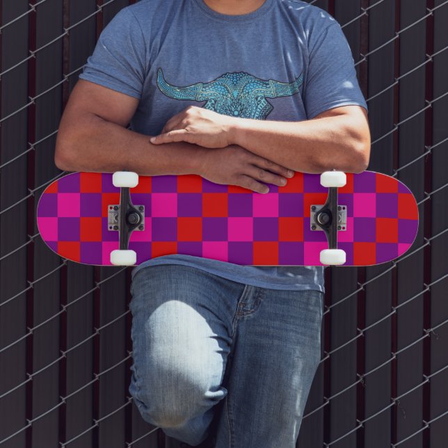Red Purple Pink Chequered Pattern Design  Skateboard (Outdoor 3)