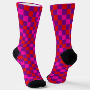 Red Purple Pink Chequered Pattern Design Socks