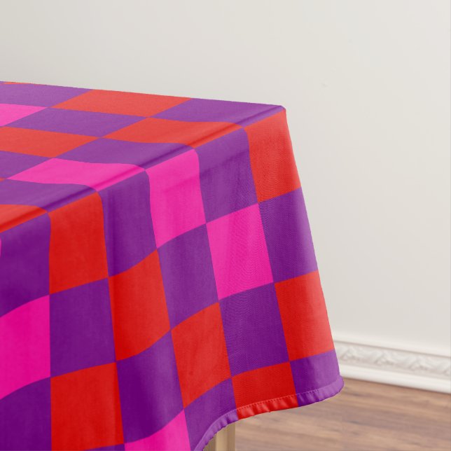 Red Purple Pink Chequered Pattern Design  Tablecloth (In Situ)