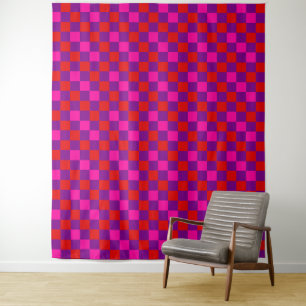 Red Purple Pink Chequered Pattern Design Tapestry