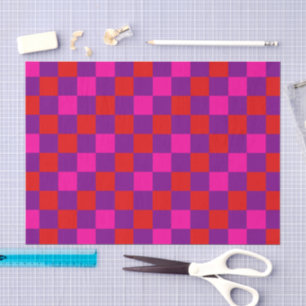 Red Purple Pink Chequered Pattern Design  Tissue Paper